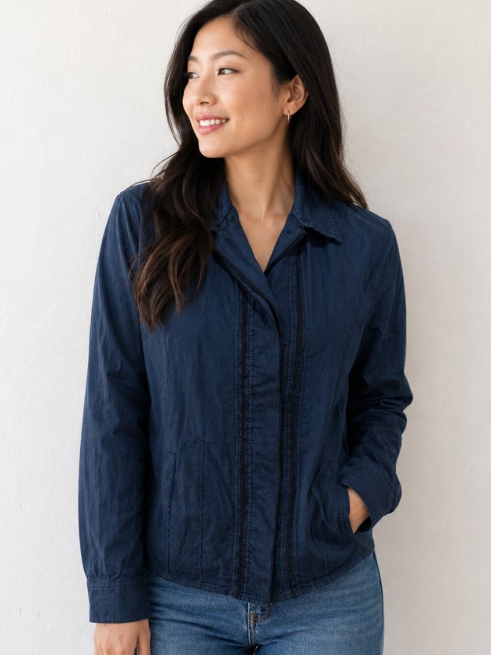 Blue Willi's Danish Indigo Cotton Button Down Jacket Shirt Sz M